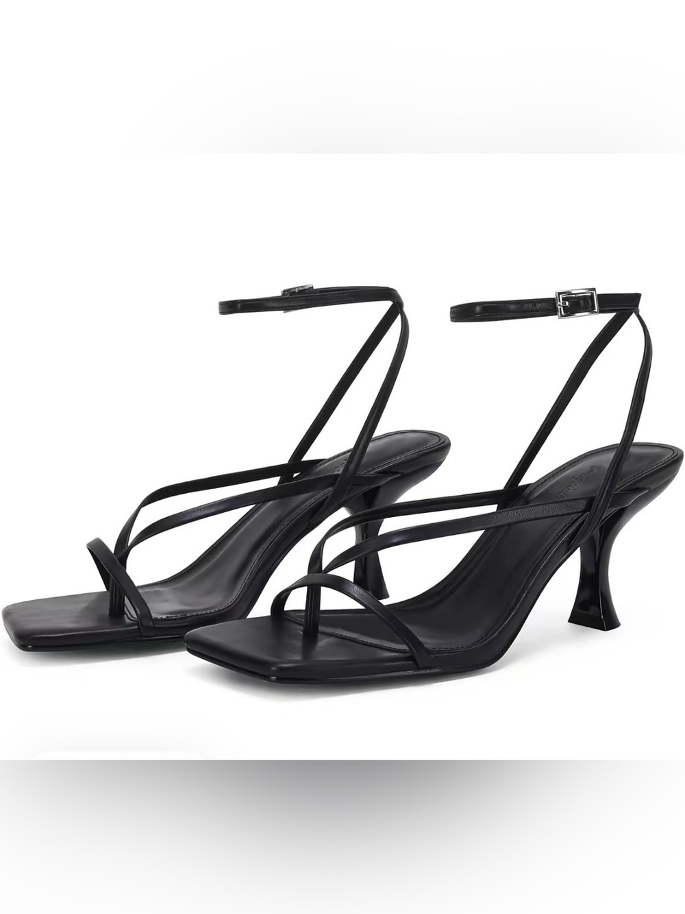 Black Square Toe Strappy Low Heel Sandal Size 8.5